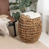 Nippon 21" Rustic Bohemian Barrel-Style Abaca/Iron Handwoven Stool