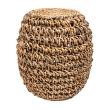Nippon 21" Rustic Bohemian Barrel-Style Abaca/Iron Handwoven Stool