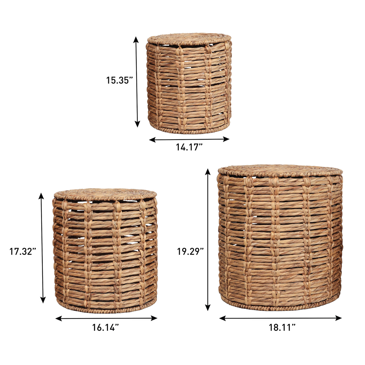 Calvero 18" Coastal Bohemian Handwoven Water Hyacinth Nesting Round Accent Table