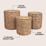 Calvero 18" Coastal Bohemian Handwoven Water Hyacinth Nesting Round Accent Table