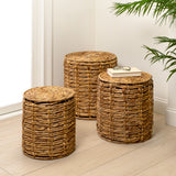 Calvero 18" Coastal Bohemian Handwoven Water Hyacinth Nesting Round Accent Table