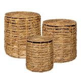 Calvero 18" Coastal Bohemian Handwoven Water Hyacinth Nesting Round Accent Table