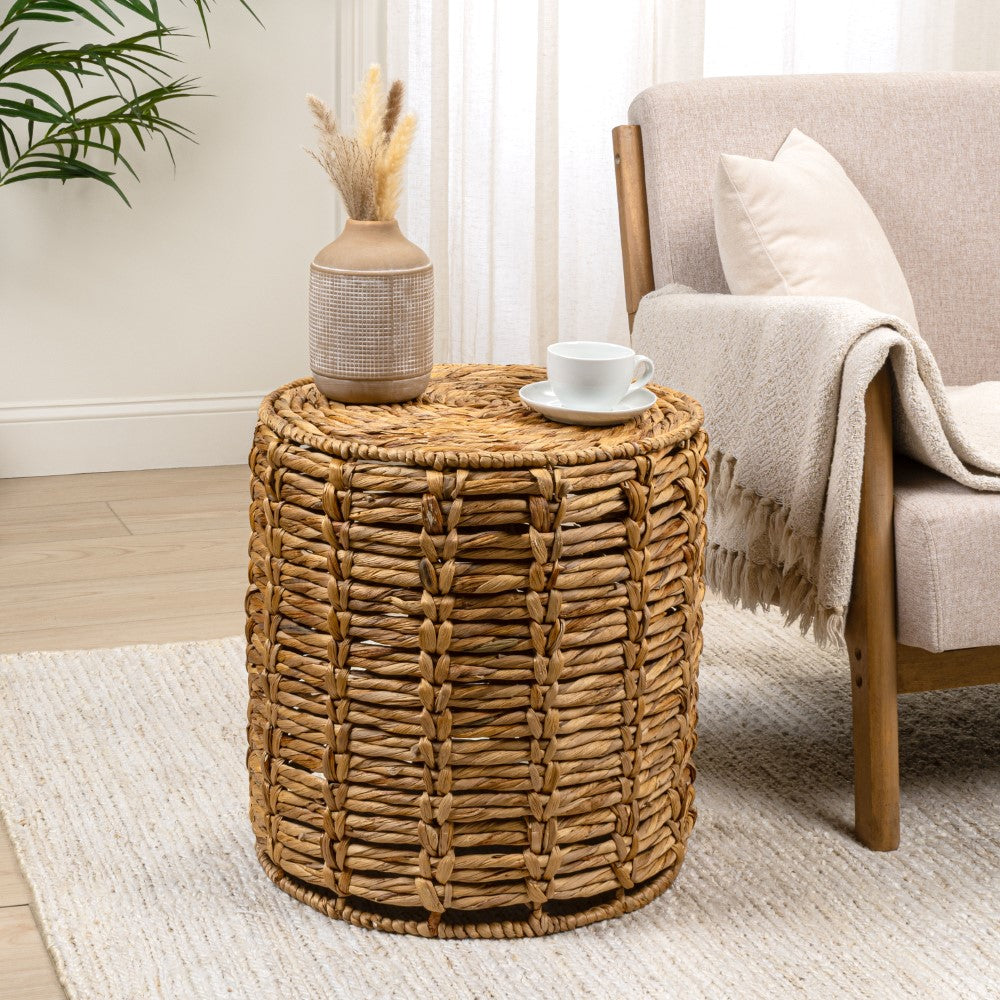 Calvero 18" Coastal Bohemian Handwoven Water Hyacinth Nesting Round Accent Table