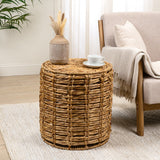 Calvero 18" Coastal Bohemian Handwoven Water Hyacinth Nesting Round Accent Table