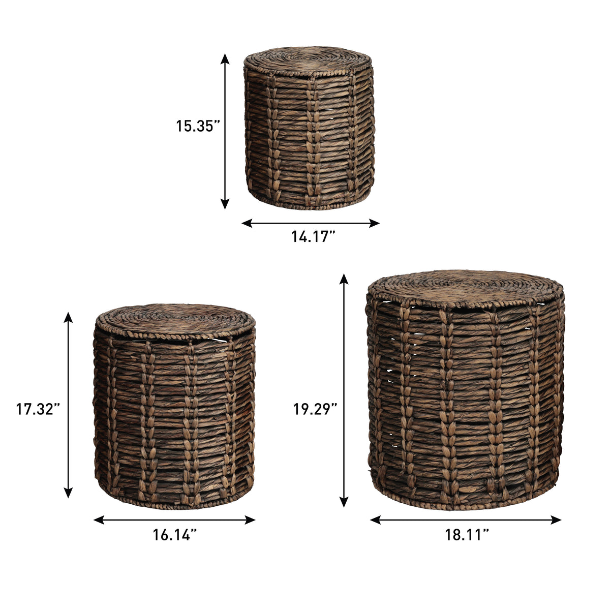 Calvero 18" Coastal Bohemian Handwoven Water Hyacinth Nesting Round Accent Table