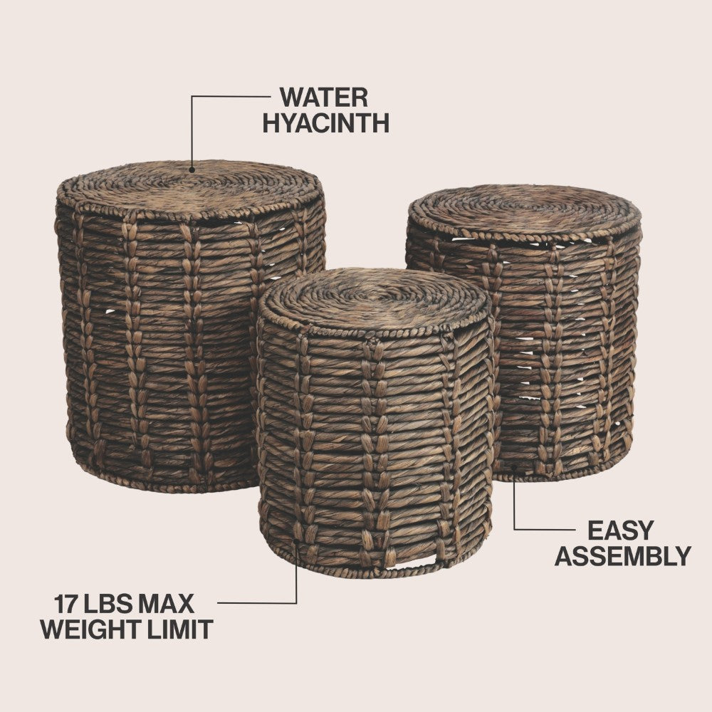 Calvero 18" Coastal Bohemian Handwoven Water Hyacinth Nesting Round Accent Table