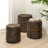 Calvero 18" Coastal Bohemian Handwoven Water Hyacinth Nesting Round Accent Table