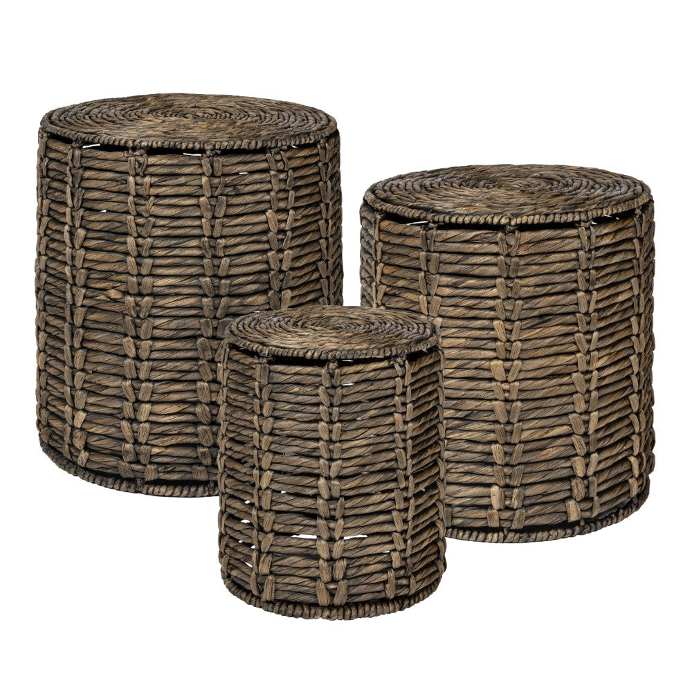 Calvero 18" Coastal Bohemian Handwoven Water Hyacinth Nesting Round Accent Table