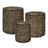 Calvero 18" Coastal Bohemian Handwoven Water Hyacinth Nesting Round Accent Table