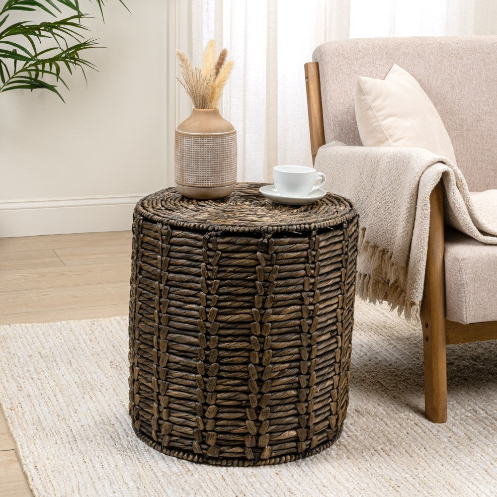Calvero 18" Coastal Bohemian Handwoven Water Hyacinth Nesting Round Accent Table