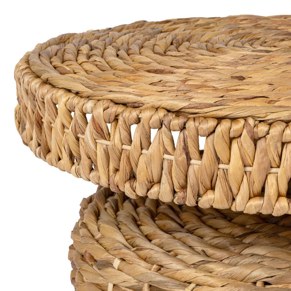 Virello 19.65" Coastal Bohemian Handwoven Water Hyacinth Round Accent Side Table