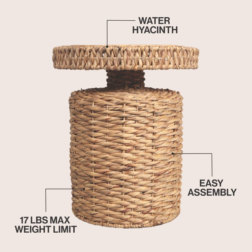 Virello 19.65" Coastal Bohemian Handwoven Water Hyacinth Round Accent Side Table