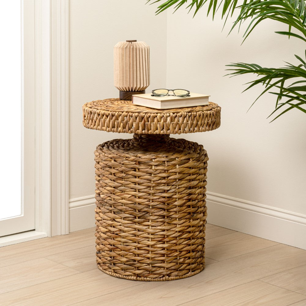 Virello 19.65" Coastal Bohemian Handwoven Water Hyacinth Round Accent Side Table