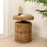 Virello 19.65" Coastal Bohemian Handwoven Water Hyacinth Round Accent Side Table