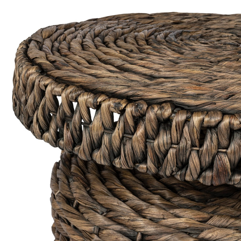 Virello 19.65" Coastal Bohemian Handwoven Water Hyacinth Round Accent Side Table