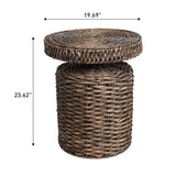 Virello 19.65" Coastal Bohemian Handwoven Water Hyacinth Round Accent Side Table