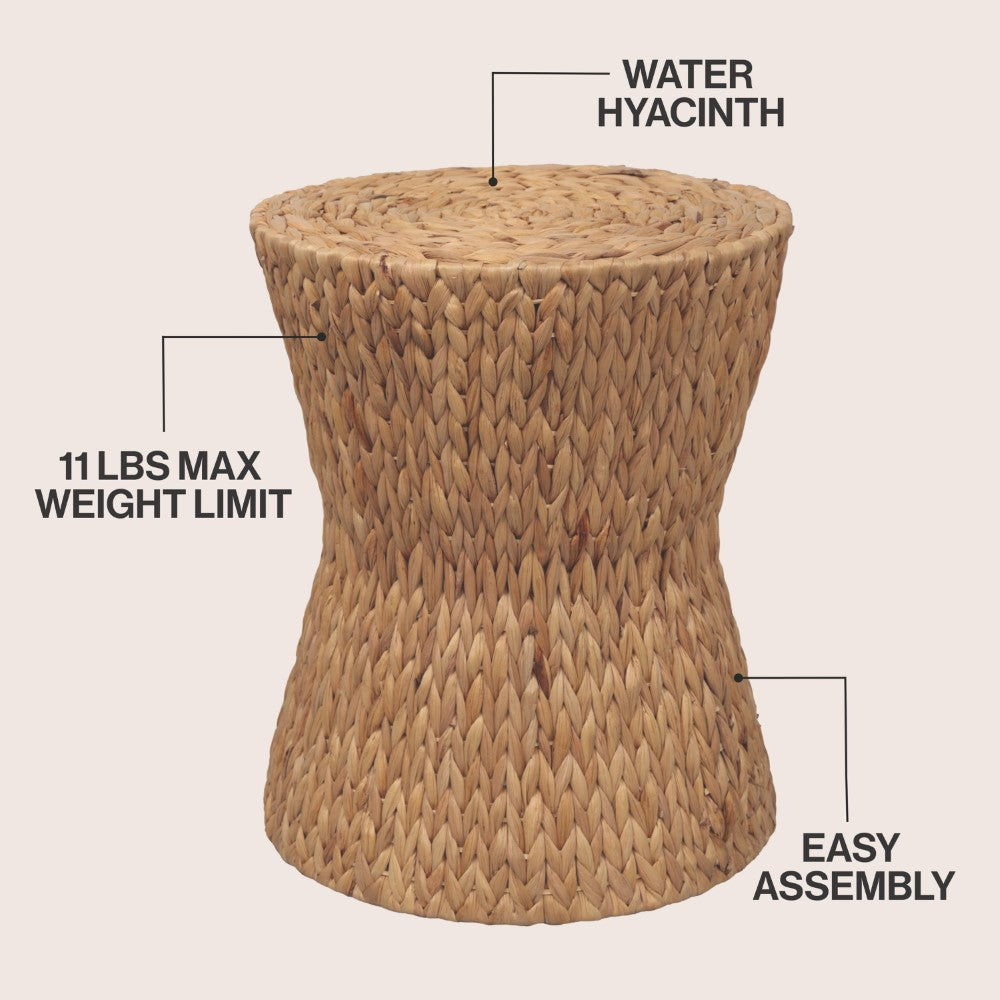 Alvion 15.75" Coastal Bohemian Handwoven Water Hyacinth Round Hourglass End Table