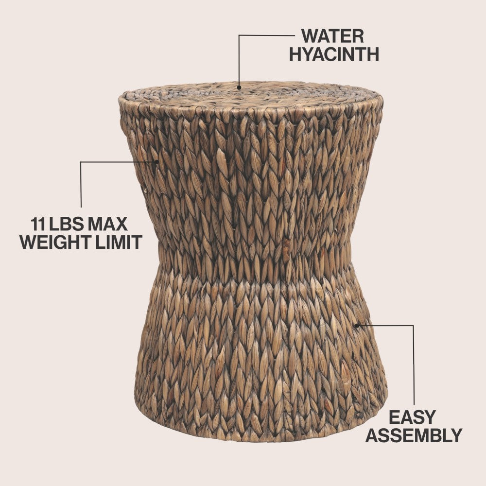 Alvion 15.75" Coastal Bohemian Handwoven Water Hyacinth Round Hourglass End Table