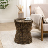 Alvion 15.75" Coastal Bohemian Handwoven Water Hyacinth Round Hourglass End Table