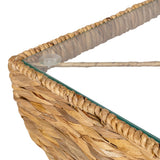 Luma 14" Coastal Bohemian Handwoven Water Hyacinth Sculptural Twisted End Table with Glass Top and Storage Shelf
