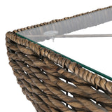 Luma 14" Coastal Bohemian Handwoven Water Hyacinth Sculptural Twisted End Table with Glass Top and Storage Shelf