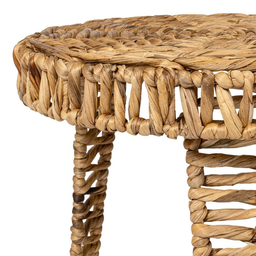 Vero 17" Coastal Bohemian Handwoven Water Hyacinth Round Tripod End Table