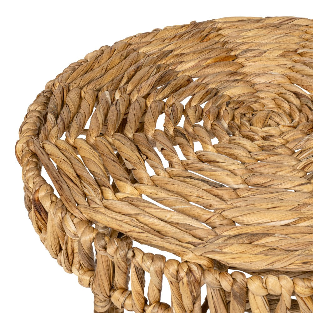 Vero 17" Coastal Bohemian Handwoven Water Hyacinth Round Tripod End Table