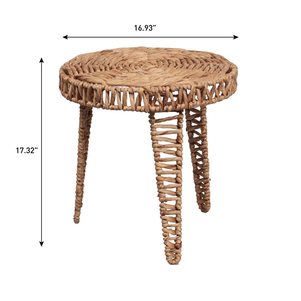 Vero 17" Coastal Bohemian Handwoven Water Hyacinth Round Tripod End Table