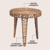 Vero 17" Coastal Bohemian Handwoven Water Hyacinth Round Tripod End Table