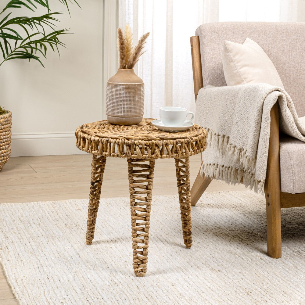 Vero 17" Coastal Bohemian Handwoven Water Hyacinth Round Tripod End Table