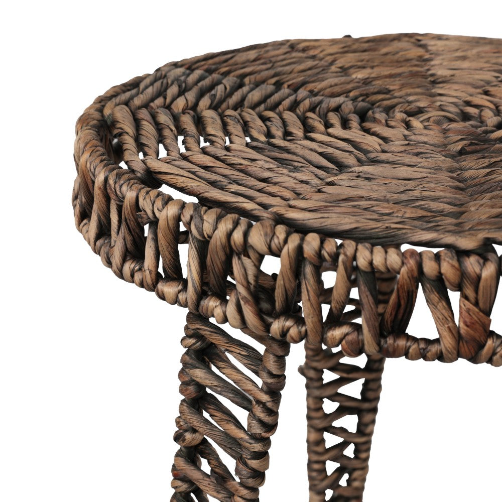 Vero 17" Coastal Bohemian Handwoven Water Hyacinth Round Tripod End Table