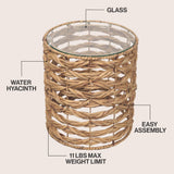 Niro 16" Bohemian Coastal Handwoven Water Hyacinth Open Weave Round End Table with Glass Top
