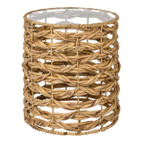 Niro 16" Bohemian Coastal Handwoven Water Hyacinth Open Weave Round End Table with Glass Top