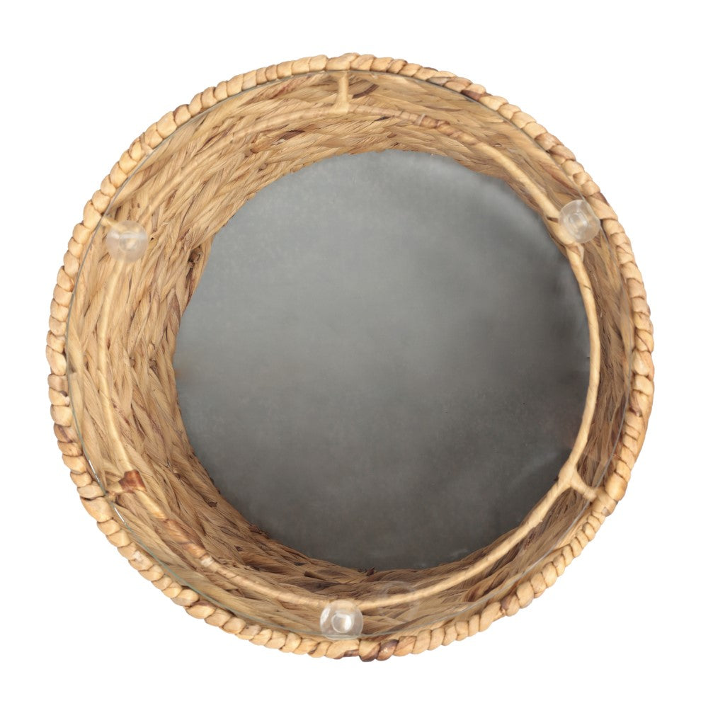 Niro 16" Bohemian Coastal Handwoven Water Hyacinth Open Weave Round End Table with Glass Top