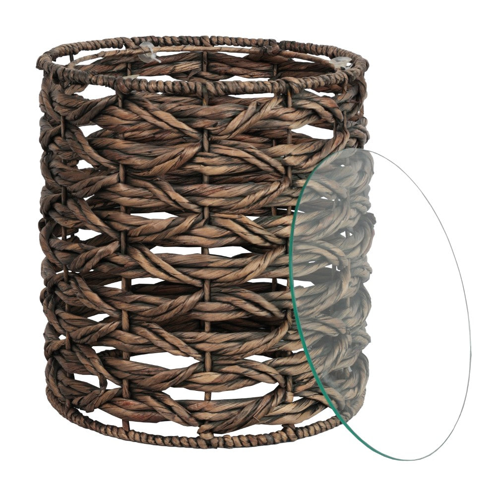Niro 16" Bohemian Coastal Handwoven Water Hyacinth Open Weave Round End Table with Glass Top