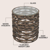 Niro 16" Bohemian Coastal Handwoven Water Hyacinth Open Weave Round End Table with Glass Top