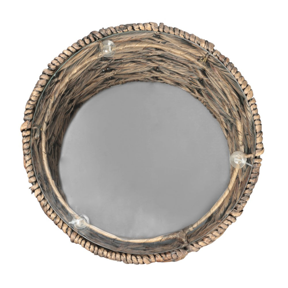 Niro 16" Bohemian Coastal Handwoven Water Hyacinth Open Weave Round End Table with Glass Top