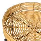Zelo 20" Coastal Bohemian Faux Rattan Round Tray End Table with Metal Base