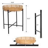 Zelo 20" Coastal Bohemian Faux Rattan Round Tray End Table with Metal Base