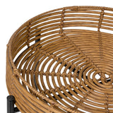 Zelo 20" Coastal Bohemian Faux Rattan Round Tray End Table with Metal Base