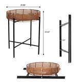 Zelo 20" Coastal Bohemian Faux Rattan Round Tray End Table with Metal Base