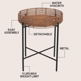 Zelo 20" Coastal Bohemian Faux Rattan Round Tray End Table with Metal Base