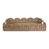 Scalloped 21.5" Southwestern Cottage Hand-Woven Rattan Tray with Handles
