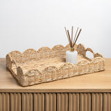 Scalloped 21.5" Southwestern Cottage Hand-Woven Rattan Tray with Handles