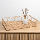 Honeycomb 19.75" Rustic Bohemian Hand-Woven Rattan Tray
