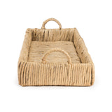 Moss 19.5 in. W x 13.5 in. D Handcrafted Rattan/Bamboo Webbing Rectangular Woven Scroll Decorative Serving Tray with Handles