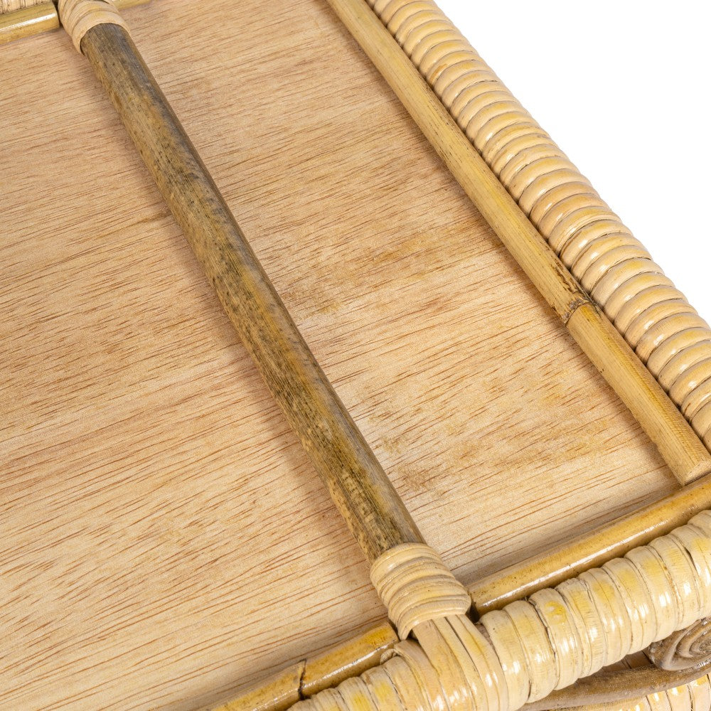 Moss 19.5 in. W x 13.5 in. D Handcrafted Rattan/Bamboo Webbing Rectangular Woven Scroll Decorative Serving Tray with Handles