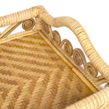 Moss 19.5 in. W x 13.5 in. D Handcrafted Rattan/Bamboo Webbing Rectangular Woven Scroll Decorative Serving Tray with Handles