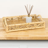 Moss 19.5 in. W x 13.5 in. D Handcrafted Rattan/Bamboo Webbing Rectangular Woven Scroll Decorative Serving Tray with Handles