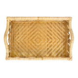 Moss 19.5 in. W x 13.5 in. D Handcrafted Rattan/Bamboo Webbing Rectangular Woven Scroll Decorative Serving Tray with Handles